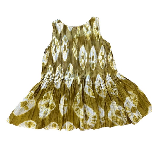 Bianco Levrin | 100% Silk Green Ikat Sleeveless Pintucked Blouse Small Artsy - Picture 4 of 11